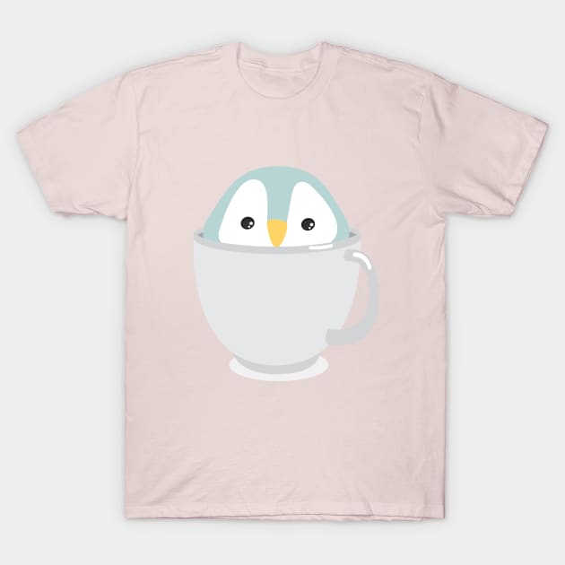 Kawaii Cute Baby Penguin in a Cup Kid Design T-Shirt by Uncle Fred Design